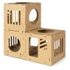 Casă Pisici Modulabilă Carton Navaris, 3 Cuburi, Maro - Tunel, Zgâriat, Joacă, Odihnă