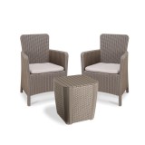 Set Mobilier Gradina Curver Trenton Balcon Cappuccino, 2 Scaune + Masa, Plastic Ratan, Perne Incluse, Rezistent Intemperii