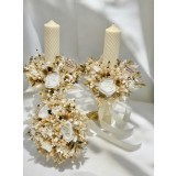 Set buchet, lumanari cu trandafiri criogenati si plante naturale uscate, lumanari tip fagure - Multicolor
