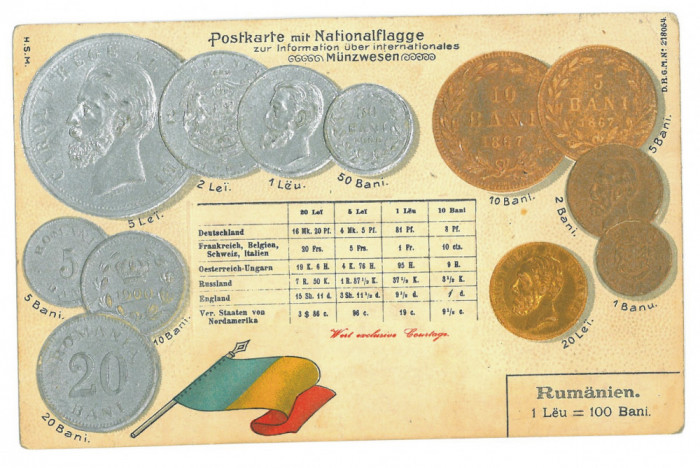 11 - COINS Gold &amp; Silver, King CAROL I, Romania - old postcard - unused