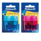 Ascutitoare plastic dubla cu container, diverse culori, blister