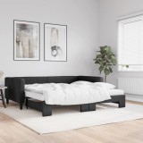 Cumpara ieftin Pat de zi cu extensie și saltele, negru, 100x200 cm, textil