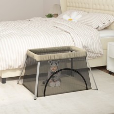 Țarc pentru copii cu saltea, gri taupe, p&acirc;nză textil