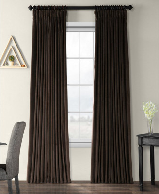 Draperie din catifea cu rejansa din bumbac tip fagure, Madison, 200x270 cm, densitate 700 g/ml, Maro inchis, 1 buc foto