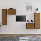 Comode TV, maro miere, 4 buc., lemn masiv de pin