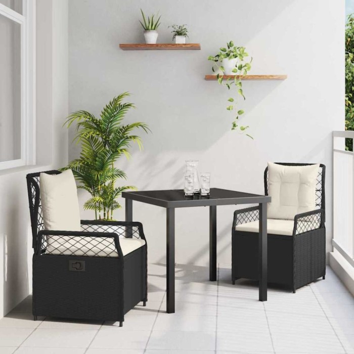 vidaXL Set de masă pentru grădină 3 pcs Negru poliratan 3380981