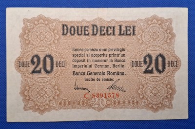 20 lei BGR 1917, Banca Generala Romana, seria C.8391578, stare foarte bună foto