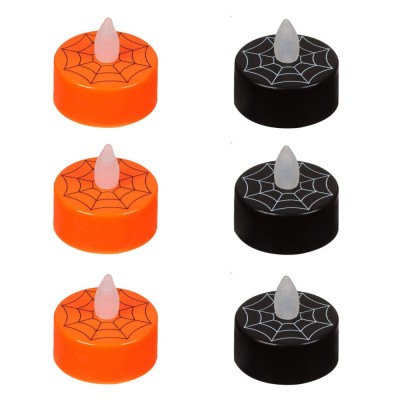 Set 6 Lum&amp;acirc;nări LED Tip Pastilă Halloween, Model P&amp;acirc;nză de Păianjen, Culori Portocaliu și Negru, 4x2cm foto