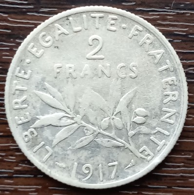 (A1038) MONEDA DIN ARGINT FRANTA - 2 FRANCS 1917, SEMANATOAREA foto