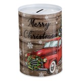 Pușculiță Metalică, Model Camion Brad de Crăciun, Diametru 10x15cm, Maro