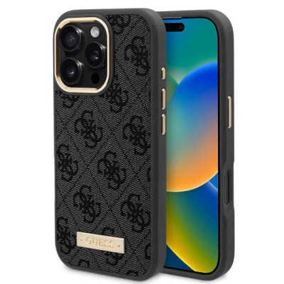 Husa pentru iPhone 16 Pro Max - Guess Hardcase 4G Logo Plate MagSafe (GUHMP16XU4GPRK) - Black foto
