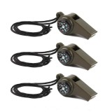 Set 3 Fluiere IdeallStore 3in1 cu Busola si Termometru, Verde, ABS, 6cm, Fluier de Supravietuire, Drumetie