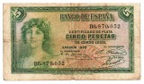 Bancnota Spania 5 Pesetas 1935 P-85, Seria 6870052