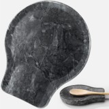Set 2 suporturi pentru lingura Navaris din marmura, antiderapante, negru, 61947.02