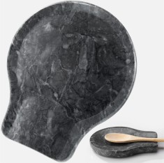 Set 2 suporturi pentru lingura Navaris din marmura, antiderapante, negru, 61947.02 foto