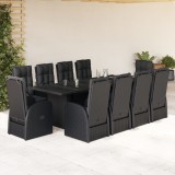 Cumpara ieftin Set mobilier de exterior cu perne, 11 piese, negru, poliratan