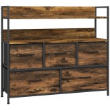 HOMCOM Comodă, mobilier de depozitare, 5 sertare din material textil pliabile și detașabile și rafturi, 98 x 29 x 85 cm, maro rustic | Aosom Romania