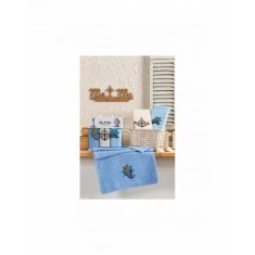 Set 3 prosoape de baie mici albastre cu model maritim