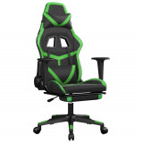 Scaun gaming de masaj/suport picioare, negru/verde, piele eco