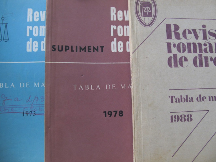 Revista romana de drept Tabla de materii 1978 , 1988 (2 reviste)