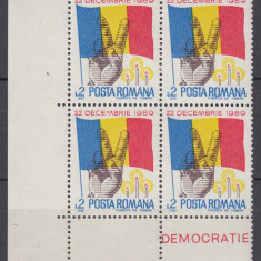 ROMANIA 1990 LP 1233 REVOLUTIA POPULARA DIN ROMANIA BLOC DE 4 TIMBRE MNH