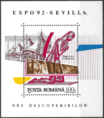 ROM&amp;Acirc;NIA 1992 - LP 1294 - ERA DESCOPERIRILOR - COLIȚĂ MNH foto