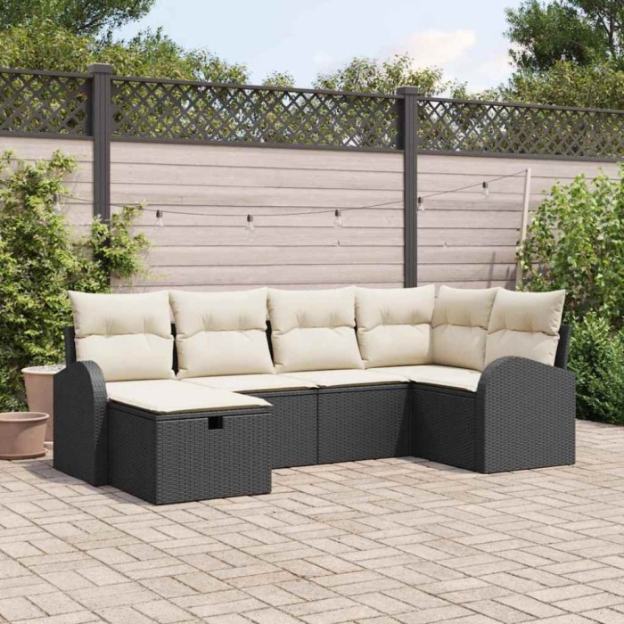 vidaXL Set de canapele pentru grădină cu pernă 6 pcs Negru Rattan poli 3360408
