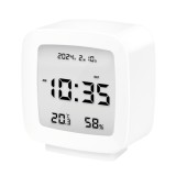 Ceas, afisaj digital, multifunctional, compact si portabil, alimentat cu baterii 3 x AAA, monitor de temperatura si umiditate, Alb