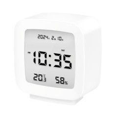 Ceas, afisaj digital, multifunctional, compact si portabil, alimentat cu baterii 3 x AAA, monitor de temperatura si umiditate, Alb