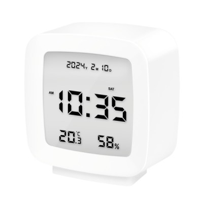 Ceas, afisaj digital, multifunctional, compact si portabil, alimentat cu baterii 3 x AAA, monitor de temperatura si umiditate, Alb foto