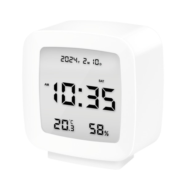 Ceas, afisaj digital, multifunctional, compact si portabil, alimentat cu baterii 3 x AAA, monitor de temperatura si umiditate, Alb