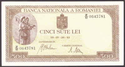 500 LEI - Aprilie 1942 ( filigram vertical ) - UNC foto