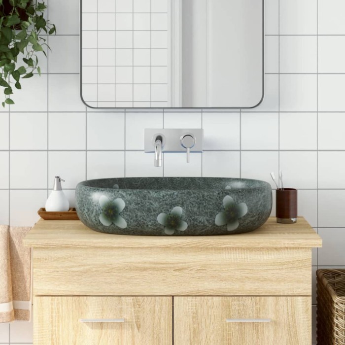 vidaXL Lavoar de blat, albastru, 59x40x14 cm, ceramică, oval 155105