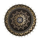 Pernă decorativă rotundă, Neagră cu Model Mandala și Detalii Aurii, &Oslash;40cm, CMCLASS