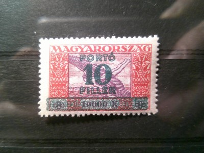 Timbru Porto Ungaria 1927 Aviatie cu supratipar , 10f/ 10 000f sarniera foto