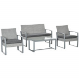 Cumpara ieftin Outsunny Set Mobilier de Grădină Compact, Canapea, Fotoliu, Ratan Gri, Ideal pentru Spații Mici | Aosom Romania