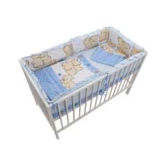 Set lenjerie pat MyKids, 120 x 60 cm, 5 piese, bumbac, model ursulet, Albastru foto