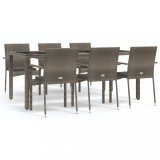 Set mobilier de gradina cu perne, 7 piese, gri, poliratan