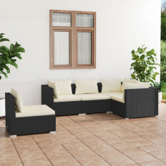 Set mobilier de gradina cu perne, 5 piese, negru, poliratan