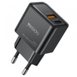 Incarcator Retea Yesido YC64, 30W, 3A, 1 x USB-A - 1 x USB-C, Negru