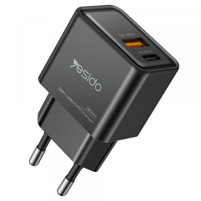 Incarcator Retea Yesido YC64, 30W, 3A, 1 x USB-A - 1 x USB-C, Negru foto
