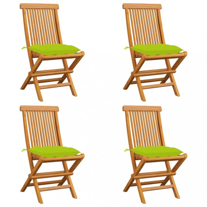 Gossi scaune de gradina cu perne verde aprins, 4 buc., lemn masiv tec