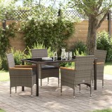 Cumpara ieftin Set de masă pentru grădină cu pernă 5 pcs Gri Rattan poli