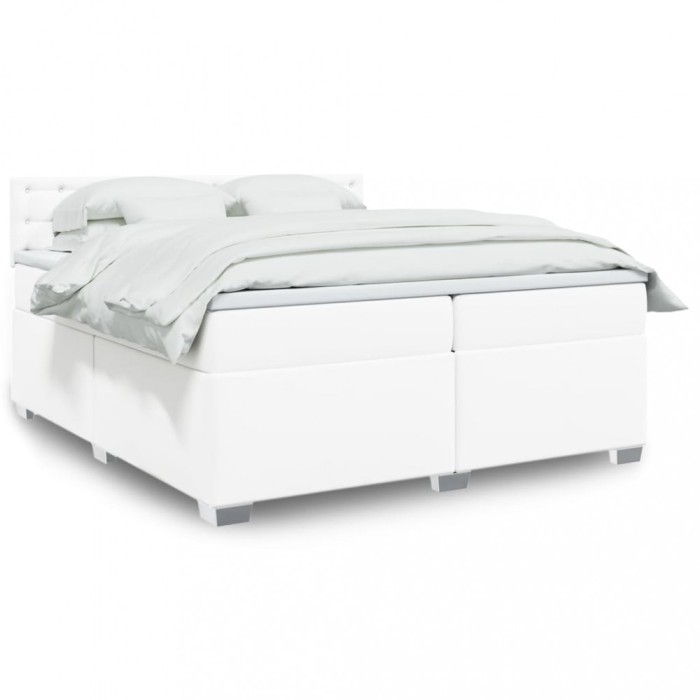 vidaXL Pat box spring cu saltea, alb, 200x200 cm, piele ecologică 3286137