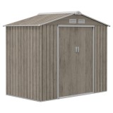 Outsunny Magazie Grădină Metalică cu Orificii de Ventilație și Ușă Culisantă Dublă pentru Grădinarit și DIY, 213x130x185 cm, Maro | Aosom Romania