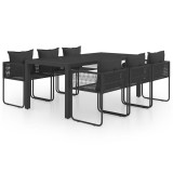 Cumpara ieftin Set mobilier masa de gradina, 7 piese, negru, ratan PVC