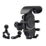 Suport telefon pentru motocicletă/ATV/scuter cu prindere pe ghidon și oglindă &ndash; anti-vibrații, anti-furt, rezistent la apă, negru