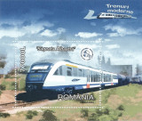 Romania, LP 1632/2004, Trenuri moderne, colita dantelata, MNH, Nestampilat