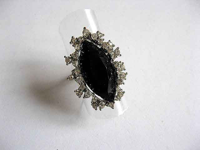 Inel cu cristal negru, inel reglabil 23027