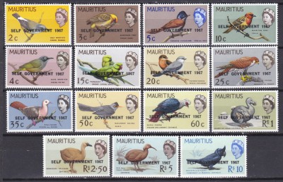DB1 Fauna Pasari 1967 Mauritius Supratipare 15 v. MNH foto